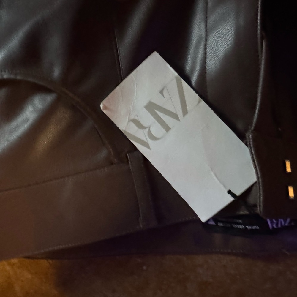Zara Faux Leather Brown Flare Pants - Picture 4 of 7